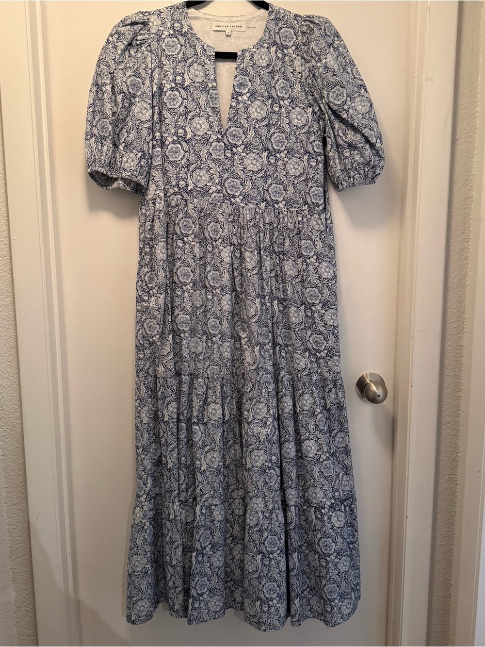 English Factory | Floral Tiered Midi Dress | Navy Botanical Print | M